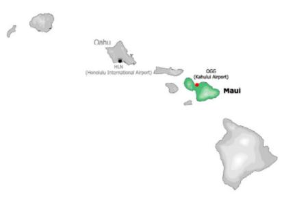 Map of the airport locations in the Hawaiian Islands