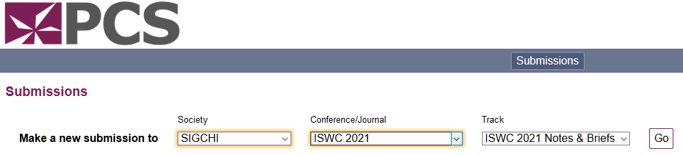 Submission via the PCS website, select SIGCHI society, ISWC 2021 conference, ISWC 2021 Notes and Bries track